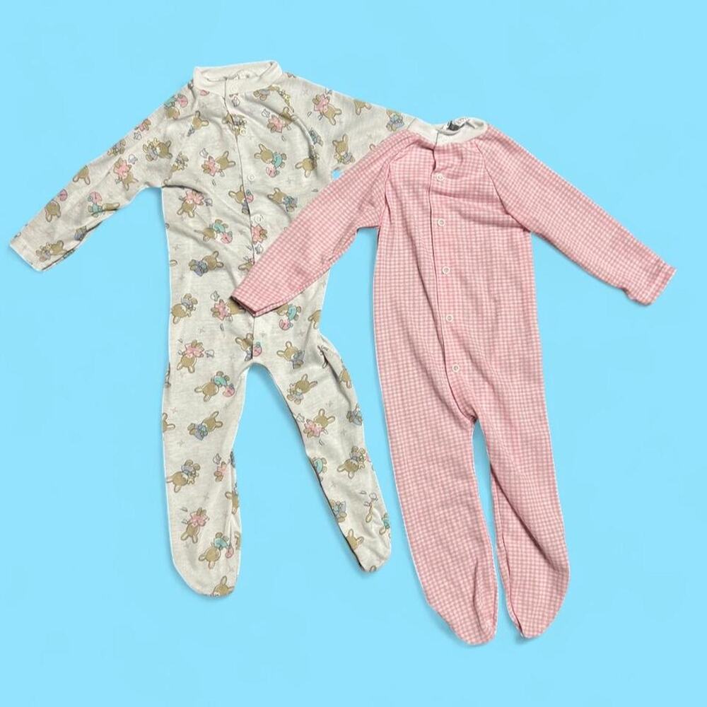 NWOT 9-12 months vintage early 90s bunny & pink gingham pajamas set of two